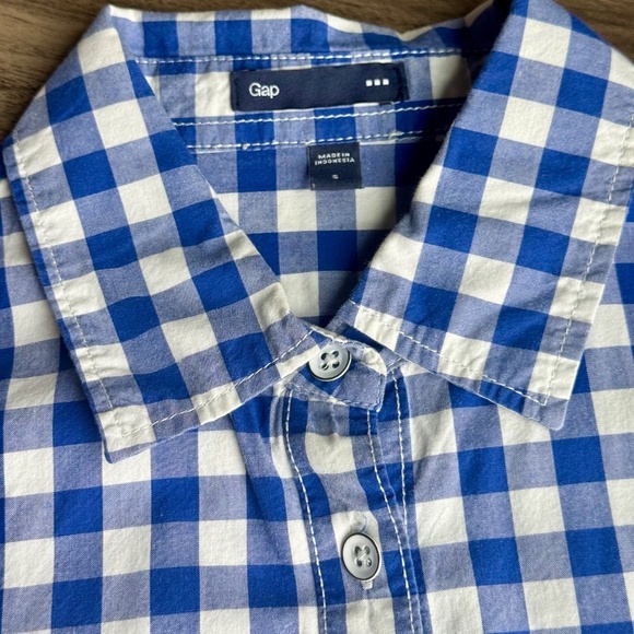 GAP Blue & White Gingham Button-Down Shirt Pocket – Size S - Picture 3 of 11